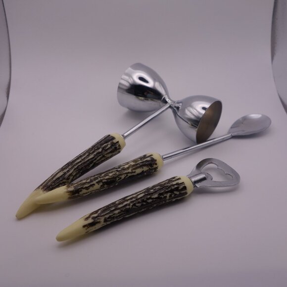 Faux Bone Bartender Kit includes Jigger, Bottle Opener and Stirring Spoon Japan - Picture 1 of 16